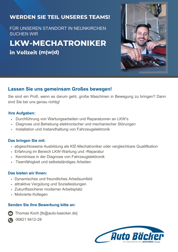 Stellenanzeige LKW-Mechatroniker | Auto Bäcker | Neunkirchen | Saar